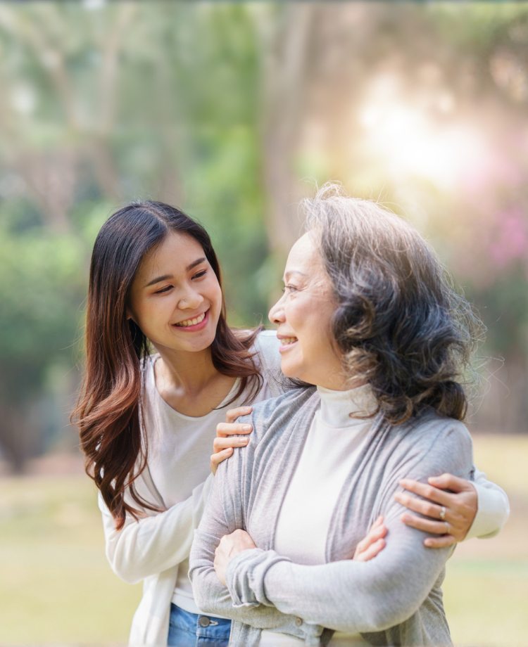 elderly mother and daughter